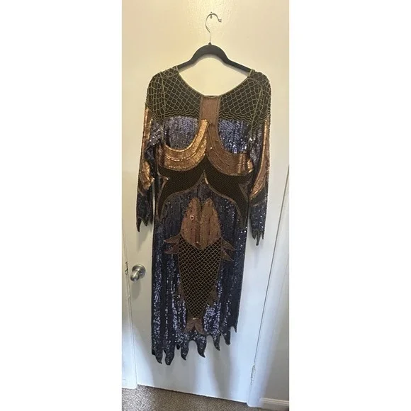 RARE Creative Creations Made In India 100% Silk Size Medium Disco Dress Sequined - Picture 8 of 14